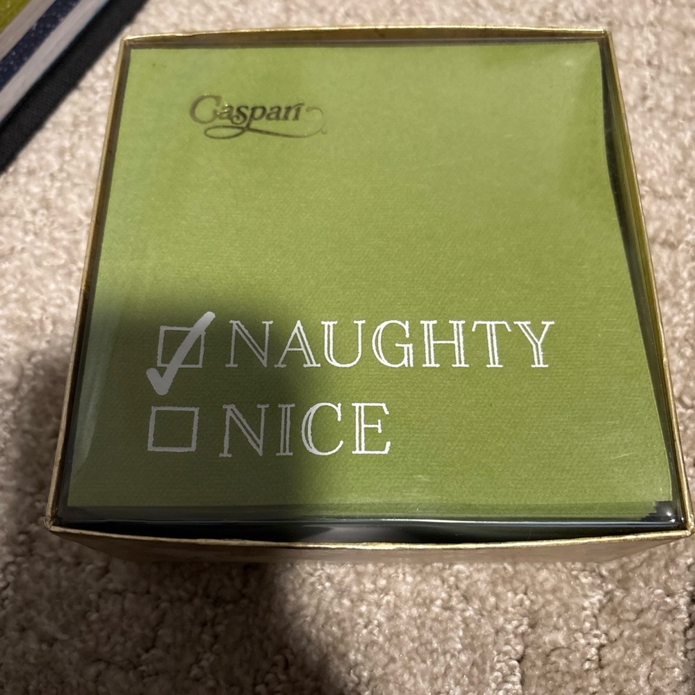 Caspari Set Of 30 Cocktail Napkins Green Xmas Naughty Nice
